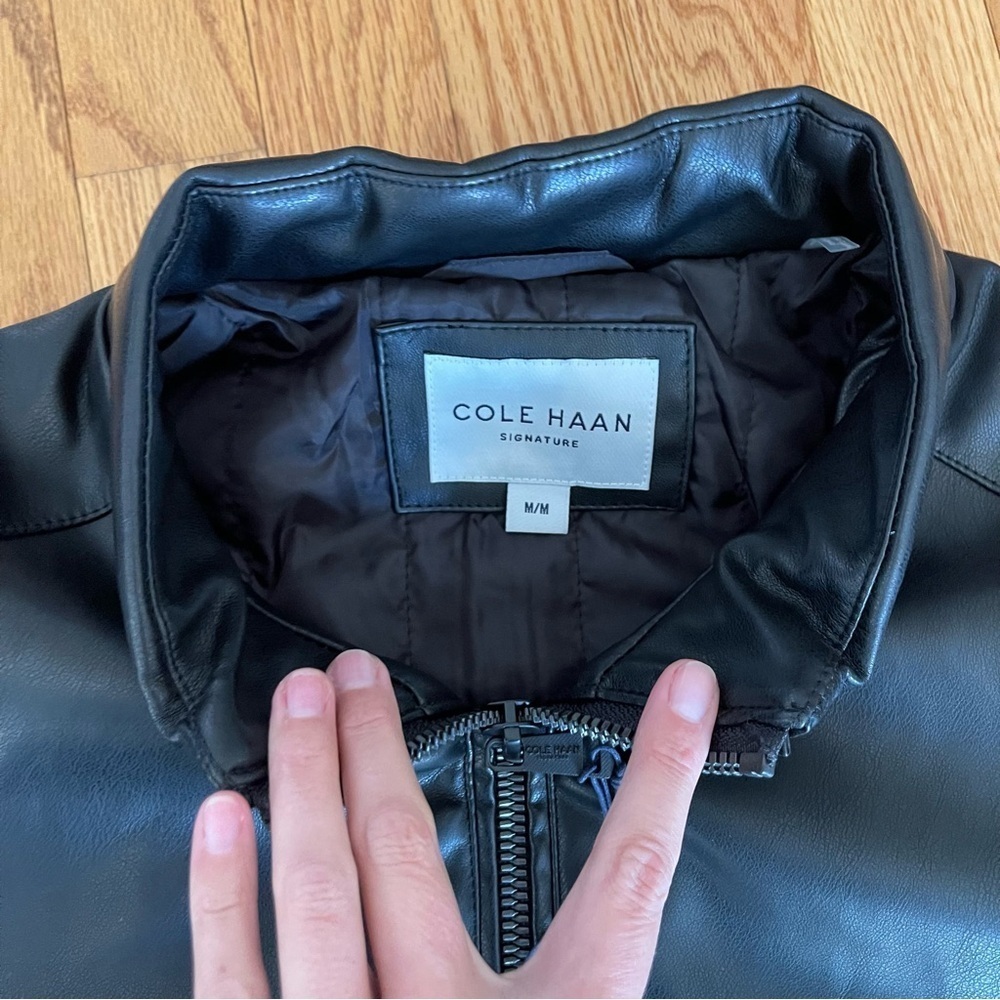 NEW Cole Haan Faux Black Leather Jacket Size Medium NWT - Picture 3 of 7